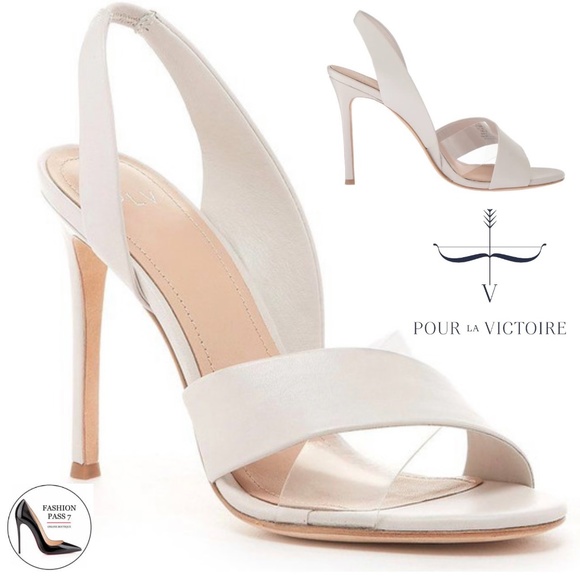 Pour La Victoire Shoes - Pour La Victoire Elly White Leather Slingback Stiletto Heel Pump Dress Sandal